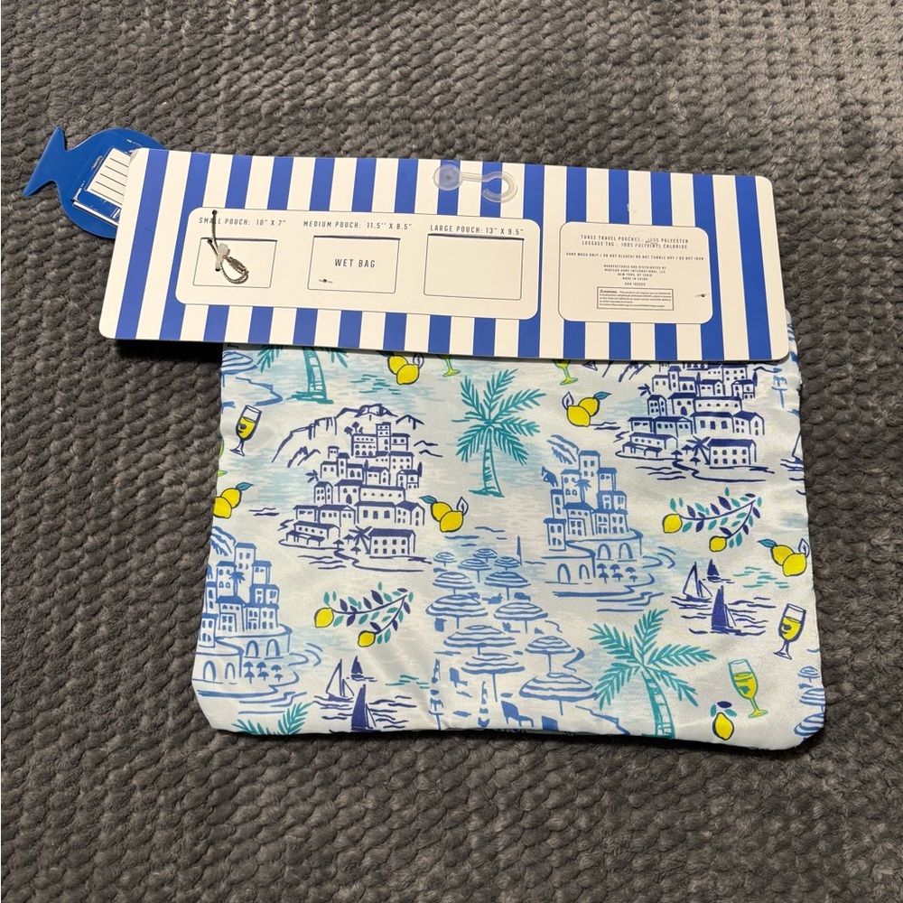 Wandering Moon Scenic Print Pouch with Blue and Yellow Accents - Picture 2 of 3